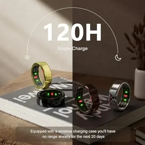 POBOVi Smart Ring for Women Men- Sleep/Fitness/Stress/Heart Rate Tracker- Menstrual Records - 7 Days Battery Life - Wireless Charging - No APP Subscription - iOS & Android Compatible (Rosegold, 11) - 6