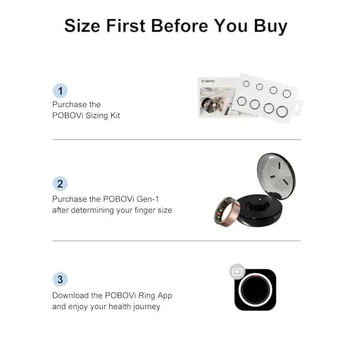 POBOVi Smart Ring for Women Men- Sleep/Fitness/Stress/Heart Rate Tracker- Menstrual Records - 7 Days Battery Life - Wireless Charging - No APP Subscription - iOS & Android Compatible(Rosegold,Size 10) - 4