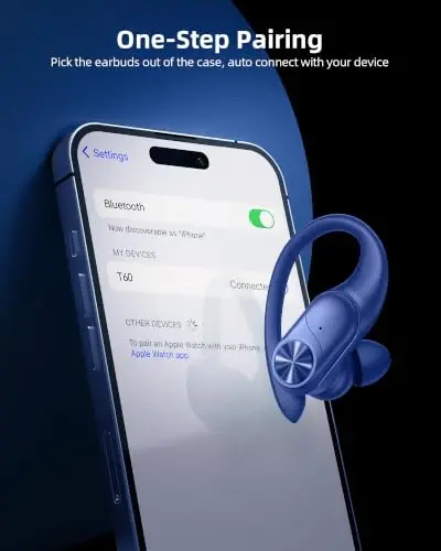 PocBuds Беспроводные наушники Bluetooth Беспроводные наушники 80 часов воспроизведения Чехол для беспроводной зарядки Цифровой дисплей Спортивные наушники с ушным крючком Глубокий бас IPX7 Водонепроницаемые наушники для телевизора телефона ноутбука Синие - 4