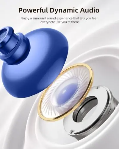 PocBuds Беспроводные наушники Bluetooth Беспроводные наушники 80 часов воспроизведения Чехол для беспроводной зарядки Цифровой дисплей Спортивные наушники с ушным крючком Глубокий бас IPX7 Водонепроницаемые наушники для телевизора телефона ноутбука Синие - 5