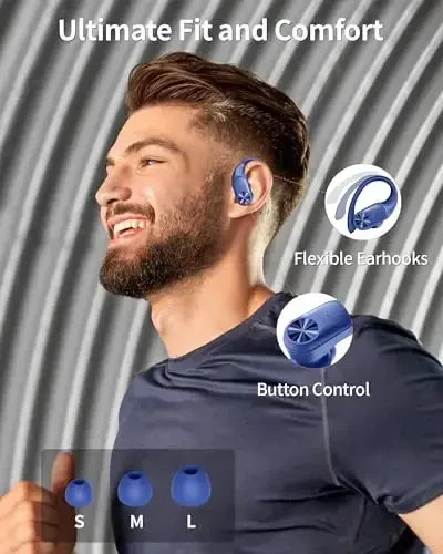 PocBuds Bluetooth eshitish vositasi simsiz quloqchinlar 80 soatlik o'yin vaqti simsiz zaryadlash qutisi raqamli displey sport quloq kurtaklari quloq ilgagi chuqur bass IPX7 suv o'tkazmaydigan televizor telefon noutbuki uchun quloqchinlar dengiz floti - 6