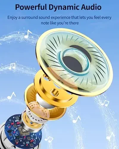 PocBuds Bluetooth Headphones Wireless Earbuds 80hrs Playtime Wireless Charging Case Digital Display Sport Ear buds with Earhook Deep Bass IPX7 Waterproof Over-Ear Earphones for Phone Laptop Pearl Gray - 5