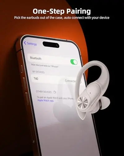 PocBuds Bluetooth Headphones Wireless Earbuds 80hrs Playtime Wireless Charging Case Digital Display Sport Ear buds with Earhook Deep Bass IPX7 Waterproof Over-Ear Earphones for Phone Laptop Pearl Gray - 4