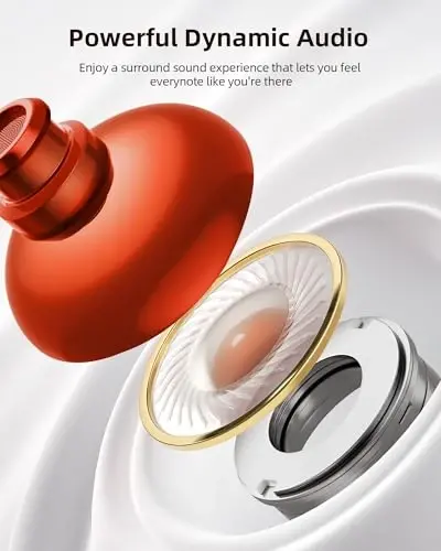 PocBuds Bluetooth Headphones Wireless Earbuds 80hrs Playtime Wireless Charging Case Digital Display Sport Ear buds with Earhook Deep Bass IPX7 Waterproof Over-Ear Earphones for Phone Laptop Pearl Gray - 5