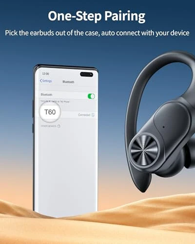 PocBuds Bluetooth Headphones Wireless Earbuds 80hrs Playtime Wireless Charging Case Digital Display Sports Ear Buds with Earhook Deep Bass IPX7 Waterproof Over-Ear Earphones for TV Phone Laptop Black - 3