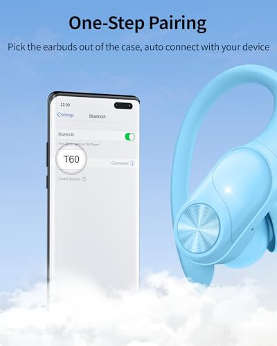 PocBuds Bluetooth Headphones Wireless Earbuds 80hrs Playtime Wireless Charging Case Digital Display Sports Ear Buds with Earhook Deep Bass IPX7 Waterproof Over-Ear Earphones for TV Phone Laptop Blue - 4