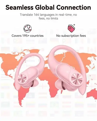 PocBuds Bluetooth Headphones Wireless Earbuds 80hrs Playtime Wireless Charging Case Digital Display Sports Ear Buds with Earhook Deep Bass IPX7 Waterproof Over-Ear Earphones for TV Phone Laptop Pink - POCBUDS (1)
