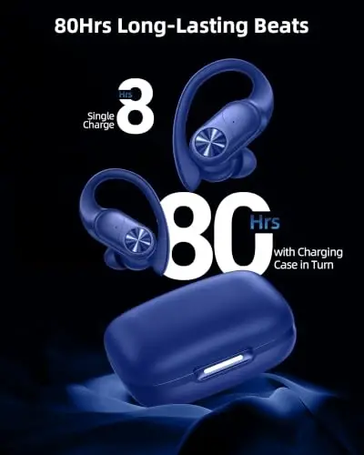 PocBuds Bluetooth Kulaklık Kablosuz Kulak İçi Kulaklık 80 Saat Oynatma Süresi Kablosuz Şarj Kutusu Dijital Ekran Kulak Kancalı Spor Kulak İçi Kulaklık Derin Bas IPX7 Su Geçirmez Kulak Üstü Kulaklık TV Telefon Bilgisayar için Lacivert - POCBUDS (1)
