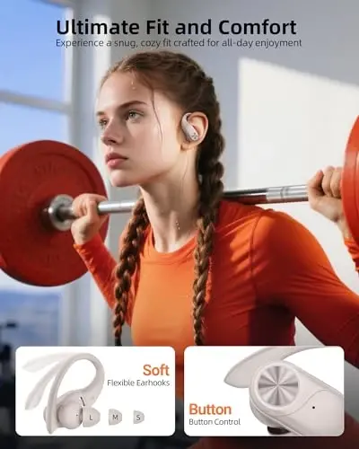 PocBuds Bluetooth Kulaklıklar Kablosuz Kulak İçi Kulaklıklar 80 Saat Çalma Süresi Kablosuz Şarj Kutusu Dijital Ekran Spor Kulak İçi Kulaklıklar Kulak Kancası ile Derin Bas IPX7 Su Geçirmez Kulak Üstü Kulaklıklar Telefon Bilgisayar İçin İnci Gri 