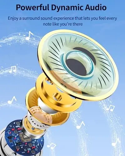 PocBuds Bluetooth Headphones Wireless Earbuds 80hrs Playtime Wireless Charging Case Digital Display Sport Ear Buds with Earhook Deep Bass IPX7 Waterproof Over-Ear Earphones for Phone Laptop Beige - 5