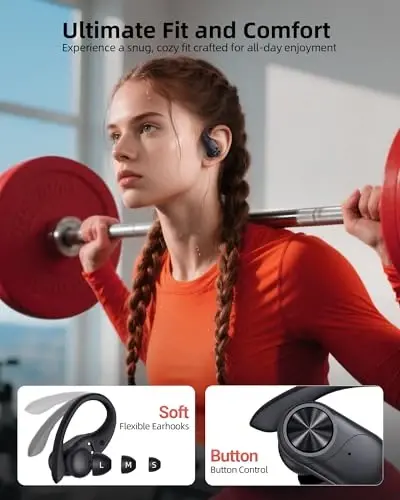 PocBuds Bluetooth Kulaklıklar Kablosuz Kulak İçi Kulaklıklar 80 Saat Çalma Süresi Kablosuz Şarj Kutusu Dijital Ekran Spor Kulaklıkları Kulak Kancasıyla Derin Bas IPX7 Su Geçirmez Kulak Üstü Kulaklıklar TV Telefon Dizüstü Bilgisayar İçin Siyah - POCBUDS (1)