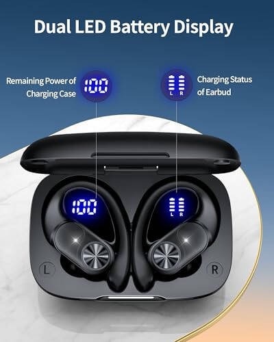 PocBuds Bluetooth Headphones Wireless Earbuds 80hrs Playtime Wireless Charging Case Digital Display Sports Ear Buds with Earhook Deep Bass IPX7 Waterproof Over-Ear Earphones for TV Phone Laptop Black - 2