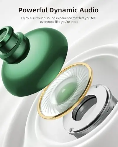 PocBuds Bluetooth Headphones Wireless Earbuds 80hrs Playtime Wireless Charging Case Digital Display Sports Ear Buds with Earhook Deep Bass IPX7 Waterproof Over-Ear Earphones for TV Phone Laptop Olive - 5