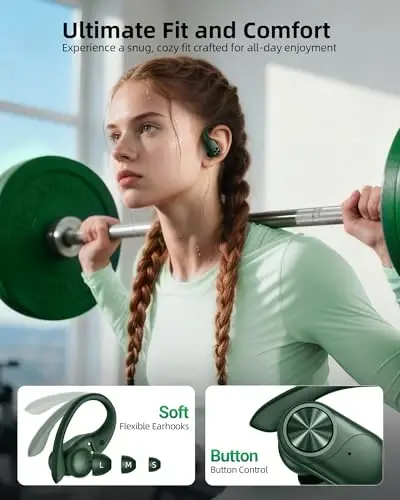 PocBuds Bluetooth Kulaklıklar Kablosuz Kulak İçi Kulaklıklar 80 Saat Oynatma Süresi Kablosuz Şarj Kılıfı Dijital Ekran Spor Kulaklıkları Kulak Kancası Derin Bas IPX7 Su Geçirmez Kulak Üstü Kulaklıklar TV Telefon Dizüstü Bilgisayar için Zeytin 