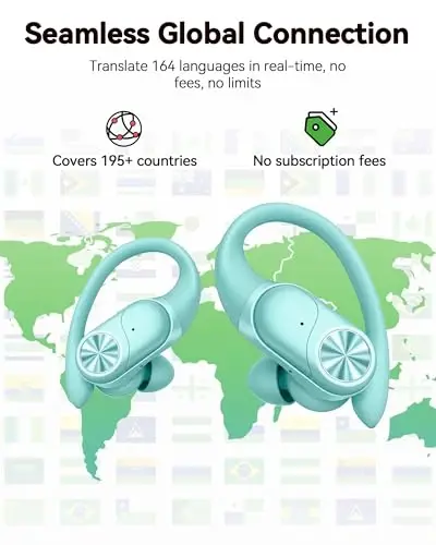 PocBuds Bluetooth Headphones Wireless Earbuds 80hrs Playtime Wireless Charging Case Digital Display Sport Ear buds with Earhook Deep Bass IPX7 Waterproof Over-Ear Earphones for Phone Laptop Mint Green - POCBUDS (1)