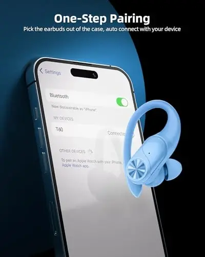 PocBuds Bluetooth Headphones Wireless Earbuds 80hrs Playtime Wireless Charging Case Digital Display Sports Ear Buds with Earhook Deep Bass IPX7 Waterproof Over-Ear Earphones for TV Phone Laptop Blue - 4