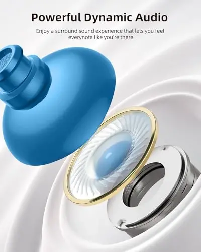 PocBuds Bluetooth Headphones Wireless Earbuds 80hrs Playtime Wireless Charging Case Digital Display Sports Ear Buds with Earhook Deep Bass IPX7 Waterproof Over-Ear Earphones for TV Phone Laptop Blue - 5