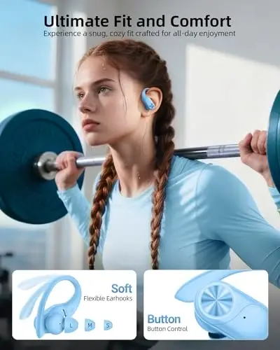PocBuds Bluetooth Kulaklıklar Kablosuz Kulak İçi Kulaklıklar 80 Saat Oynatma Süresi Kablosuz Şarj Kutusu Dijital Ekran Spor Kulak İçi Kulaklıklar Kulak Kancası Derin Bas IPX7 Su Geçirmez Kulak Üstü Kulaklıklar TV Telefon Dizüstü Bilgisayar için Mavi 