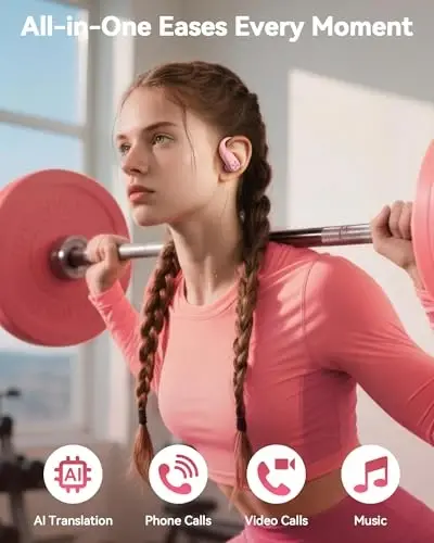 PocBuds Bluetooth Kulaklıklar Kablosuz Kulak İçi Kulaklıklar 80 Saat Oynatma Süresi Kablosuz Şarj Kutusu Dijital Ekran Spor Kulaklıkları Kulak Kancası Derin Bas IPX7 Su Geçirmez Kulak Üstü Kulaklıklar TV Telefon Dizüstü Bilgisayar İçin Pembe 