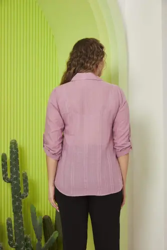 Pocket and Sleeve Detailed Plus Size Powder Shirt - 4