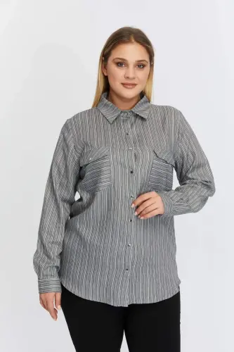 Pocket Asymmetric Pattern Plus Size Shirt Black - 1
