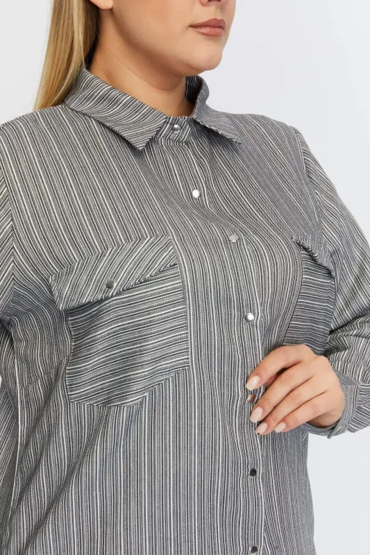 Pocket Asymmetric Pattern Plus Size Shirt Black - 2