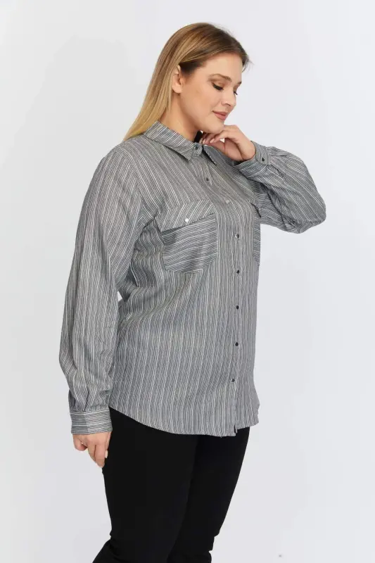 Pocket Asymmetric Pattern Plus Size Shirt Black - 10