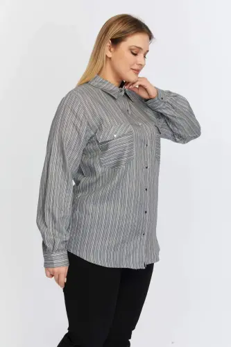 Pocket Asymmetric Pattern Plus Size Shirt Black - 3