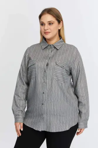 Pocket Asymmetric Pattern Plus Size Shirt Black - 9