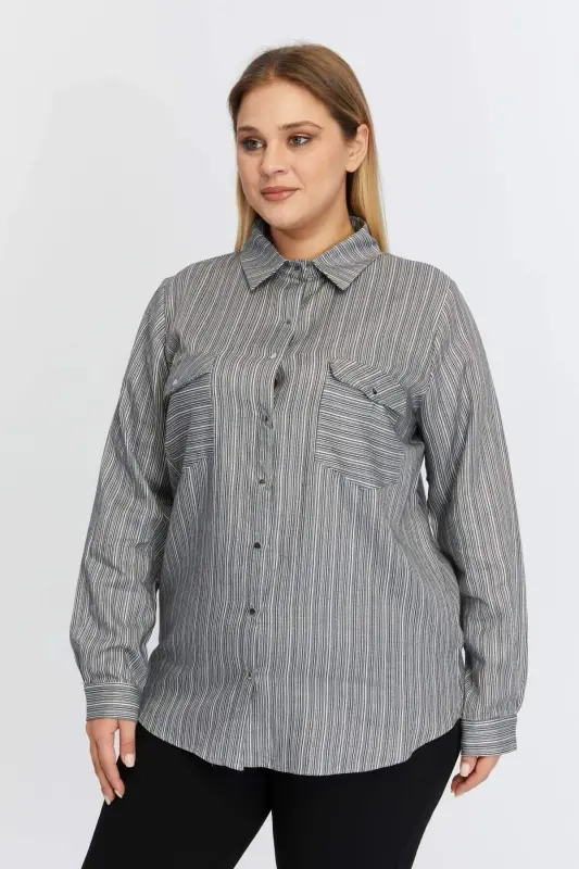 Pocket Asymmetric Pattern Plus Size Shirt Black - 9