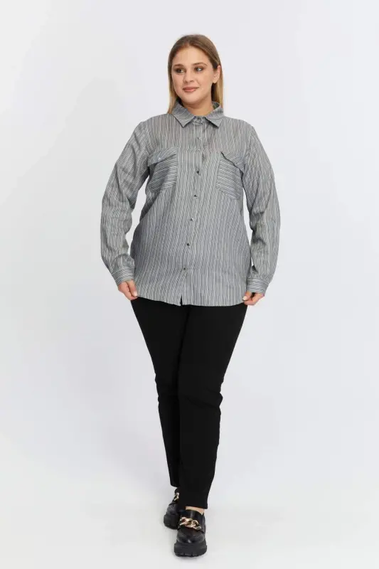 Pocket Asymmetric Pattern Plus Size Shirt Black - 8