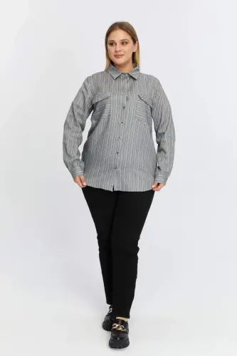 Pocket Asymmetric Pattern Plus Size Shirt Black - 5