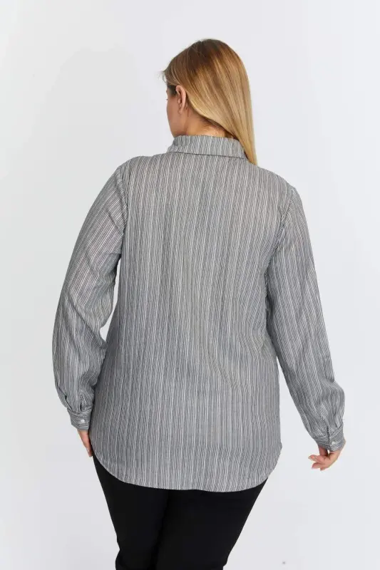 Pocket Asymmetric Pattern Plus Size Shirt Black - 7