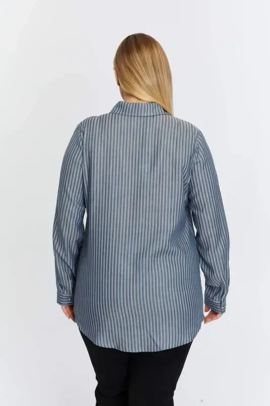 Pocket Asymmetric Pattern Plus Size Shirt Indigo - 6
