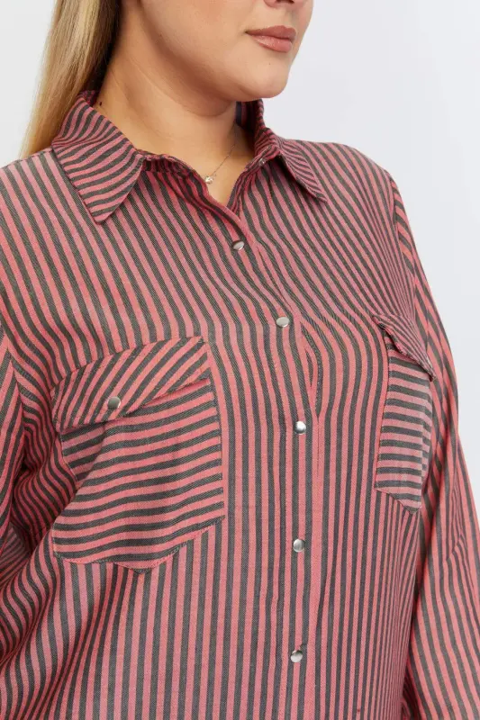 Pocket Asymmetric Pattern Plus Size Shirt Red - 2