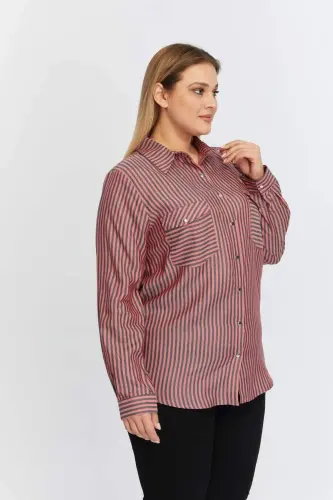 Pocket Asymmetric Pattern Plus Size Shirt Red - 3