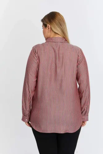 Pocket Asymmetric Pattern Plus Size Shirt Red - 7