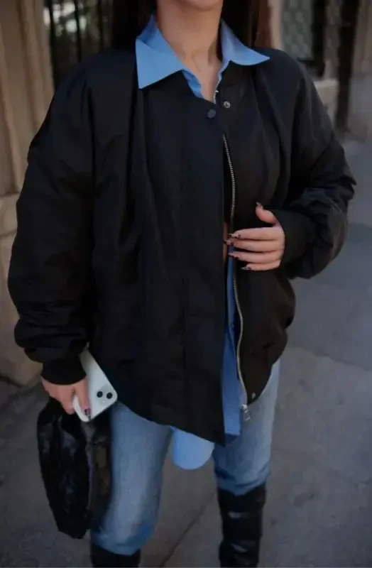 Pocket Bomber Jacket - Black - BÜYÜKBEDENIZ