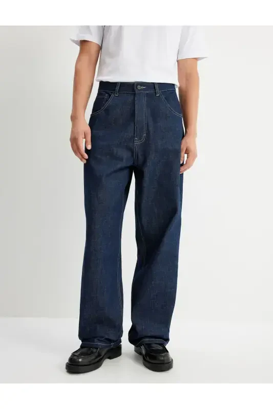 Pocket Detail Cotton Loose Super Baggy Jeans - 4