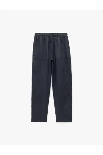 Pocket Detail Drawstring Waist Oversize Linen Pants - 3