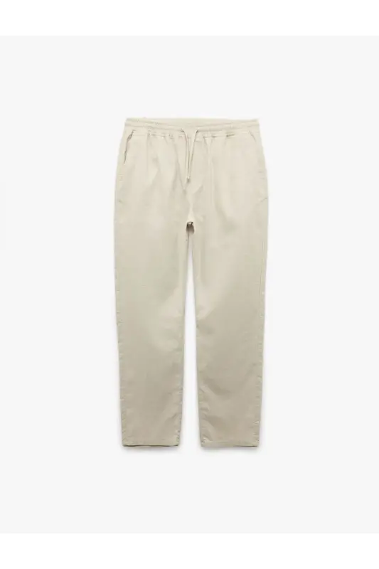Pocket Detail Linen Cotton Blend Drawstring Waist Pants - 1