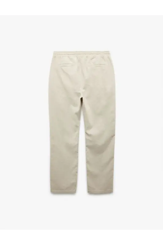 Pocket Detail Linen Cotton Blend Drawstring Waist Pants - 2