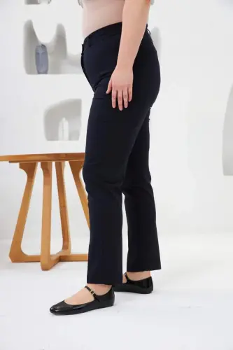 Pocket Detailed Plus Size Fabric Pants Navy Blue - BÜYÜKBEDENIZ (1)
