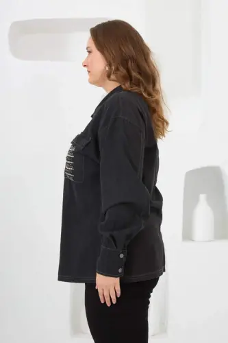 Pocket Detailed Plus Size Shirt Smoke Gray - 3