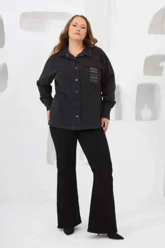 Pocket Detailed Plus Size Shirt Smoke Gray - 6