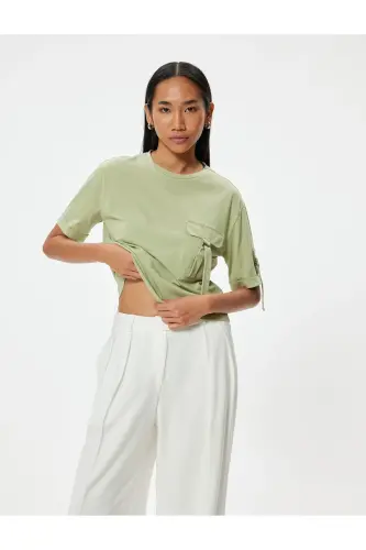 Pocket Detailed Short Sleeve T-Shirt Round Neck Cotton - 1