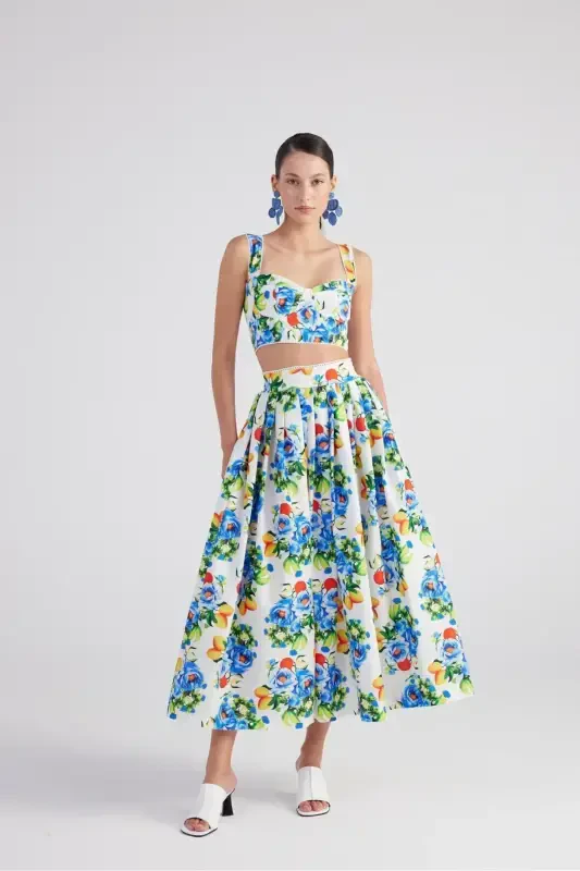 Pocket Patterned Long Ravello Skirt Blue - 2