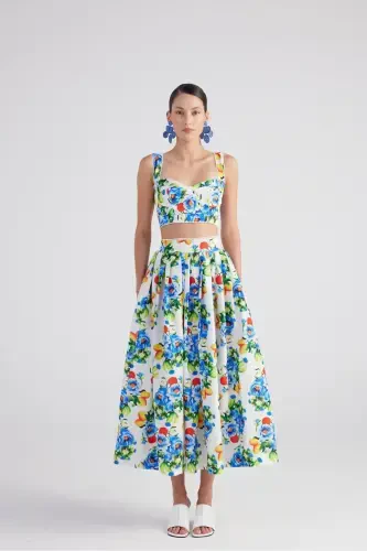 Pocket Patterned Long Ravello Skirt Blue - 3