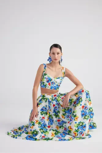 Pocket Patterned Long Ravello Skirt Blue - 4