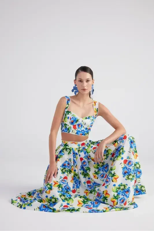 Pocket Patterned Long Ravello Skirt Blue - 4